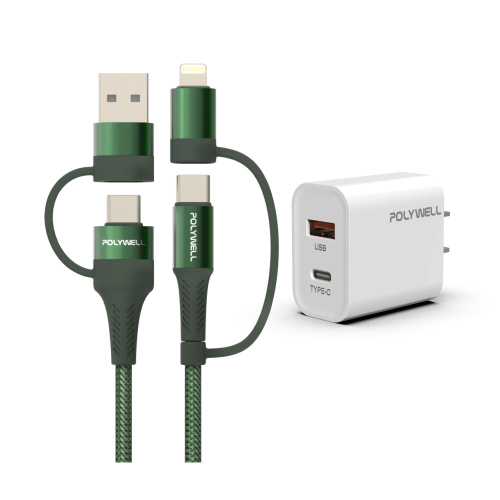 四合一充電線快充組 20W/30W快充頭+四合一快充線 適用iPhone 安卓