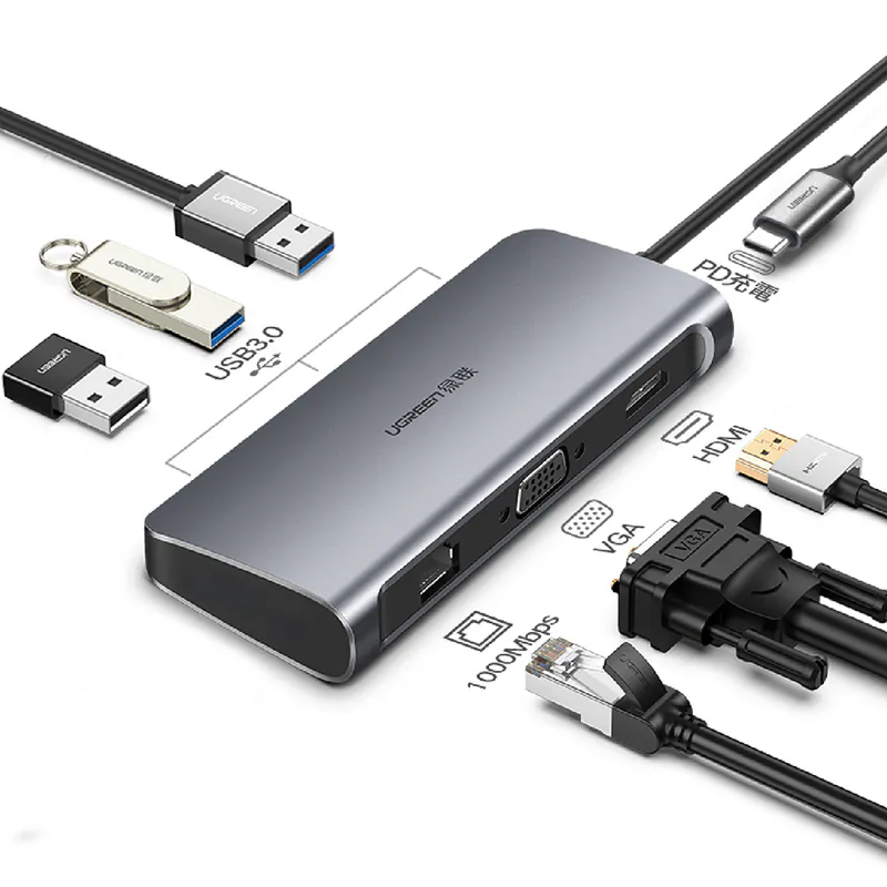 綠聯七合一 Type-C多功能轉接器-4KHDMI/VGA/USB3.0/PD充電/GigaLAN網路卡