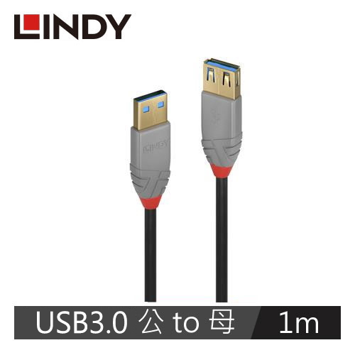 LINDY林帝 ANTHRA USB3.0 TYPE-A 公TO母 延長線 1M