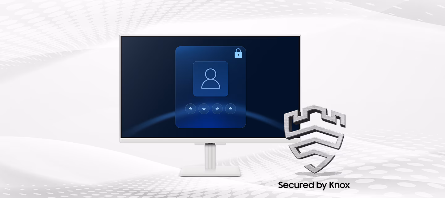 顯示器顯示安全登入畫面。Secured by Knox 標誌。