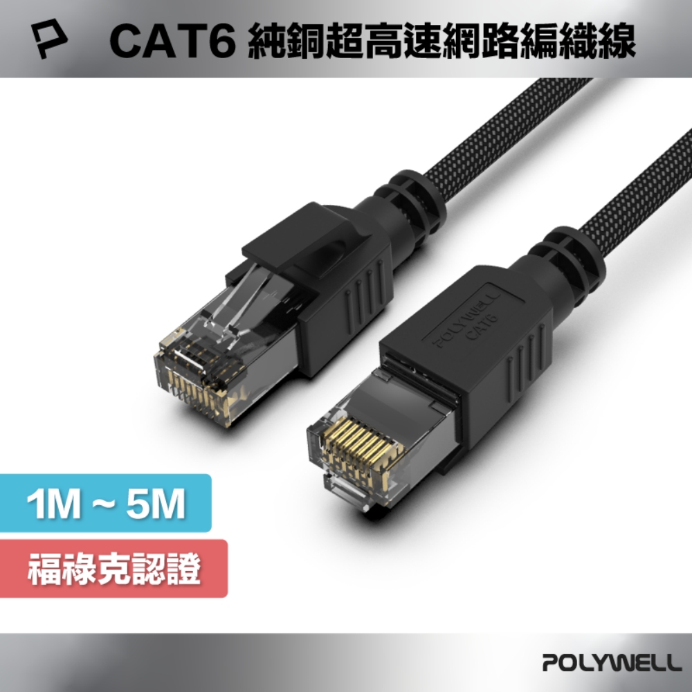 CAT6純銅超高速網路編織線 1M~5M Gigabit RJ45 福祿克認證