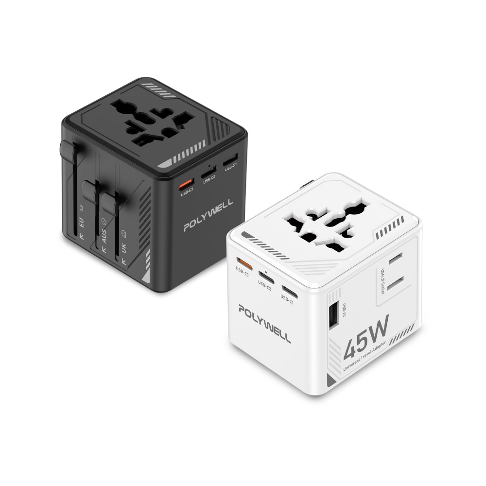 多國旅行充電轉接器 45W 機甲風 萬國旅行充 雙AC插座 3Type-C+USB
