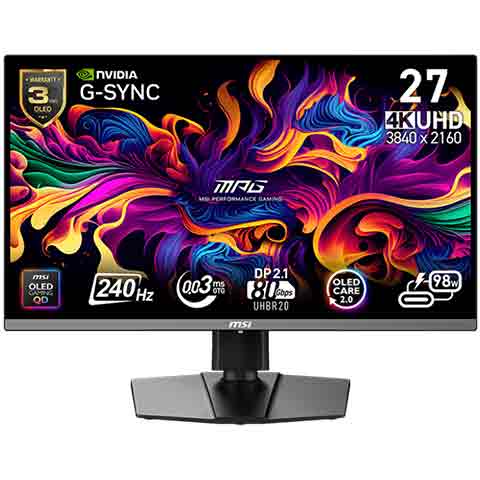MSI MPG 272URX QD-OLED 平面電競螢幕 (27型/UHD/HDR/240Hz/0.03ms/OLED)