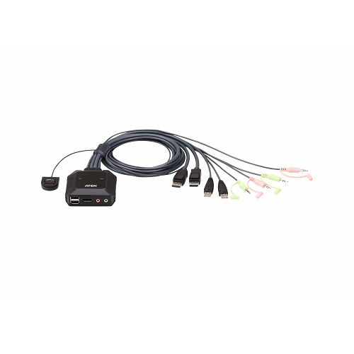 2埠USB DisplayPort帶線式KVM多電腦切換器 (外接式切換按鍵)