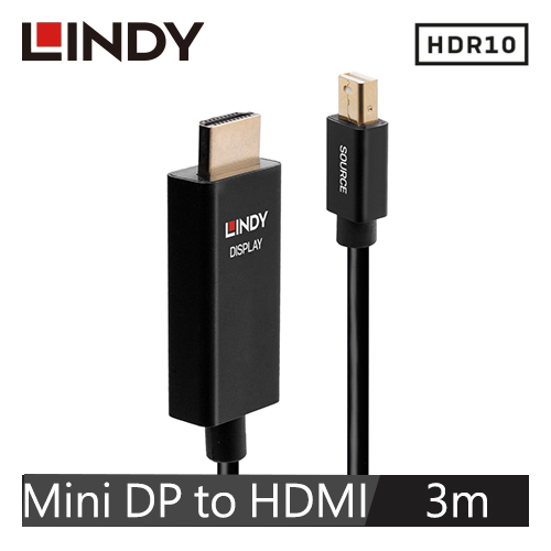 LINDY林帝 主動式 MINI DISPLAYPOR公 To HDMI公 HDR轉接線 3M