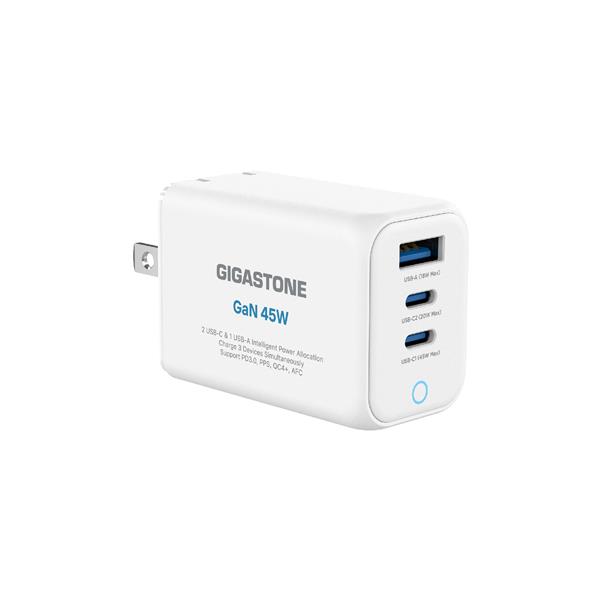 GIGASTONE PD-7451W 氮化鎵45W三孔充電器(白)
