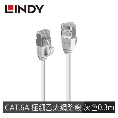 LINDY林帝 CAT.6A 極細乙太低煙無鹵網路線 U/FTP, 灰色, 0.3m