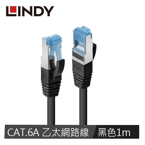 LINDY林帝 CAT.6A 乙太低煙無鹵網路線 S/FTP, 黑色, 1m