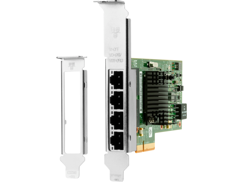 Intel Ethernet i350-T4 4-port 1Gb NIC with adapter plate, Left facing