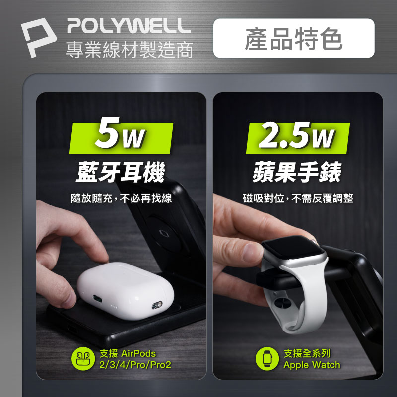 Qi2折疊充電支架 三合一多功能無線充 iPhone Watch Airpods 磁吸充電