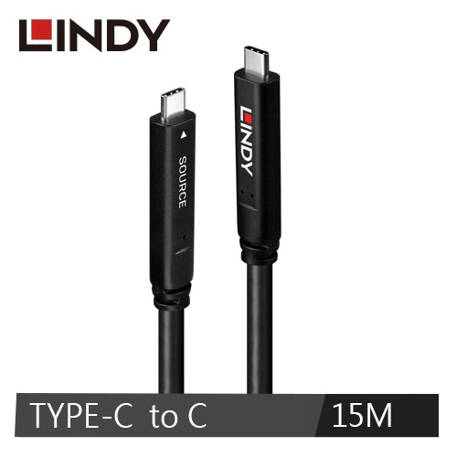 LINDY林帝 主動式USB3.2 GEN2 TYPE-C 公 TO 公 光電混合線, 15M
