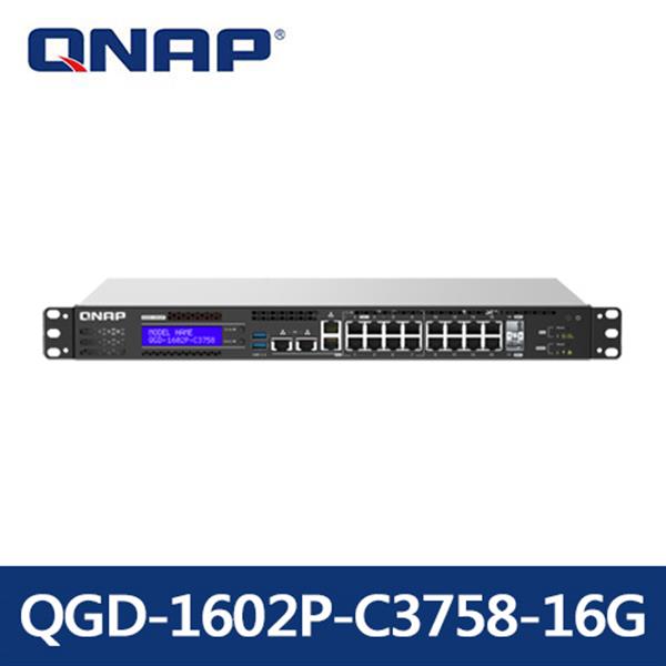 QNAP QGD-1602P-C3758-16G 16埠Guardian L2網管型 PoE 10/2.5GbE交換器