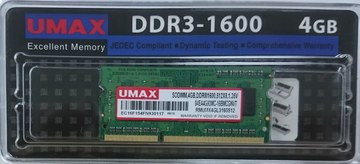 UMAX 筆記型記憶體 4GB DDR3 1600 512x8 顆粒，低電壓 1.35V ( SO-DIMM DDR3 1600-4GB 1.35V )