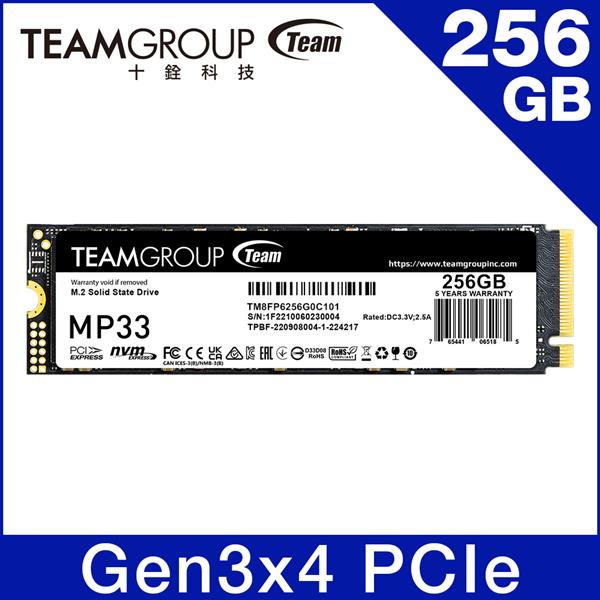 Team 十銓MP33 256GB M.2 PCIe 3.0 SSD 固態硬碟