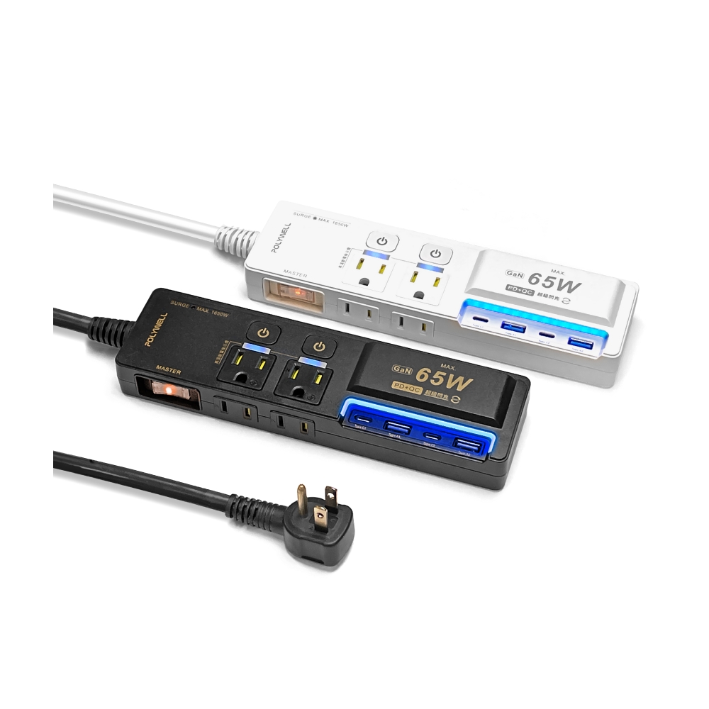 65W USB閃充電源延長線 3切4座 GaN Type-C 過載保護 自動斷電