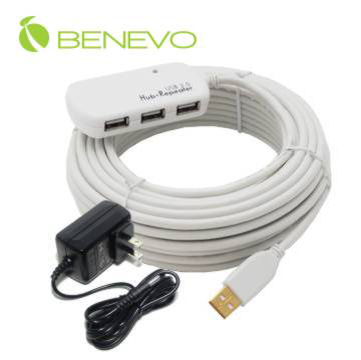 BENEVO BUE012U4A1 UltraRepeater 12M 4埠 USB 2.0 主動式訊號放大延長線，附變壓器