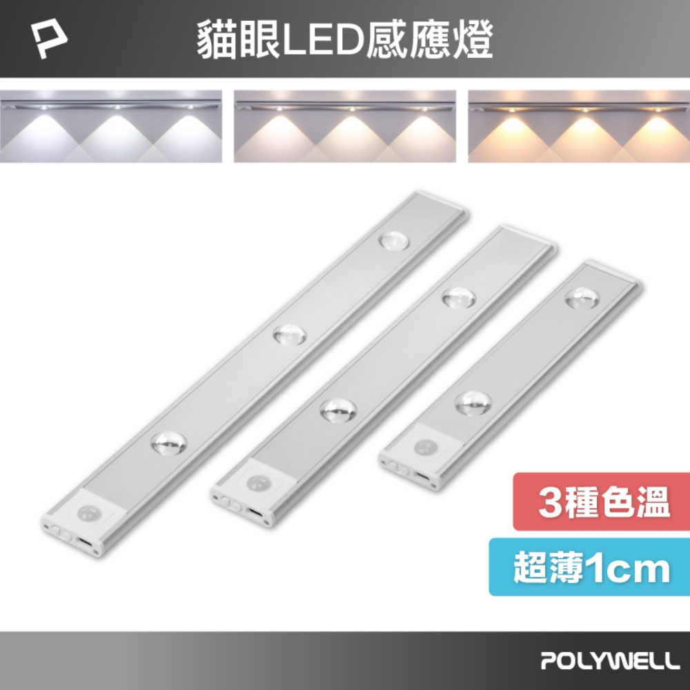 貓眼投射式磁吸LED感應燈 超薄型設計 USB-C充電 人體感應 3種色溫可調