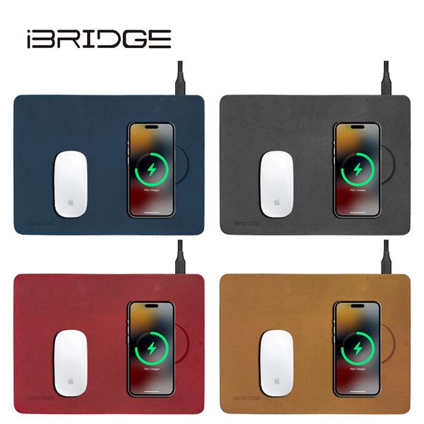 iBRIDGE 急速 Qi2 無線皮革鼠墊充電器 - 棕 (IBW022)