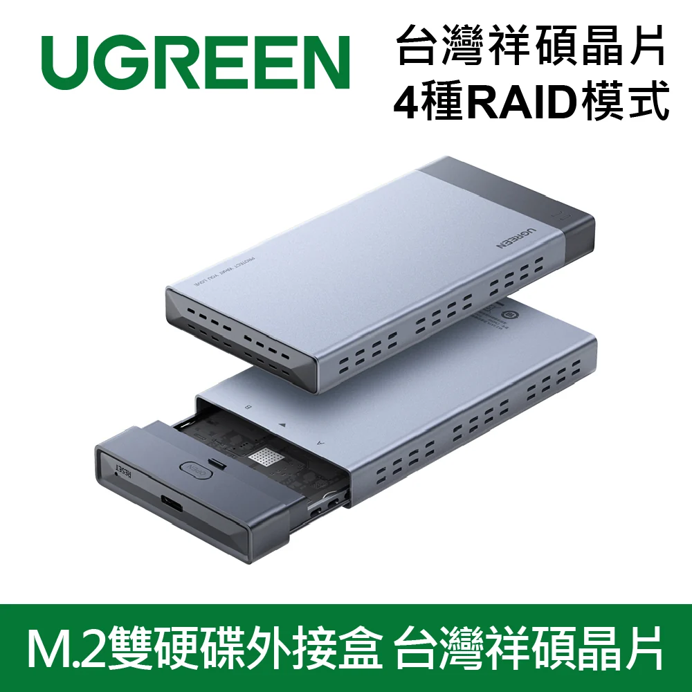 【拆封新品/福利品】綠聯 M.2雙硬碟外接盒 台灣祥碩晶片 4種RAID模式 鋁合金SATA版