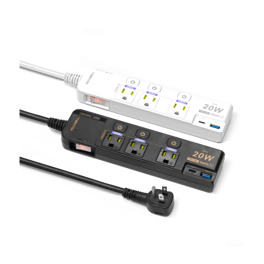 20W快充電源延長線 4切3座 Type-C PD/QC雙協議 過載保護 自動斷電