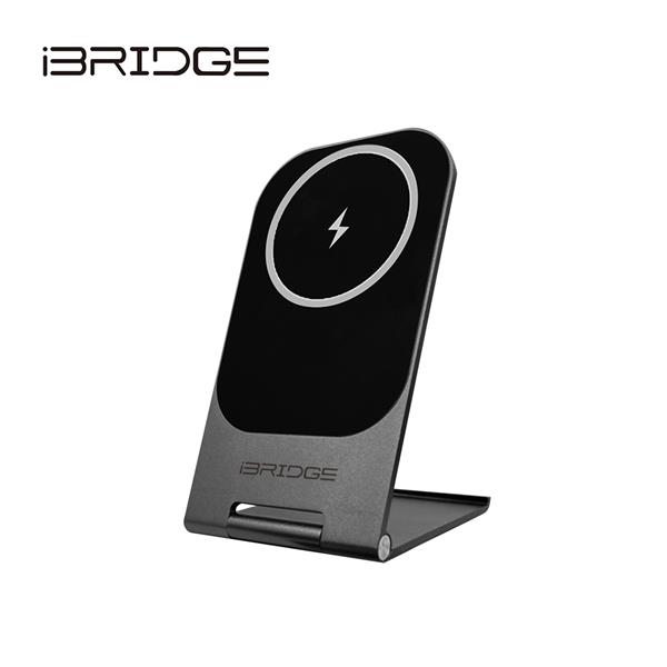 iBRIDGE 超輕薄 15W 金屬支架無線充電器 - 黑 (IBW010)