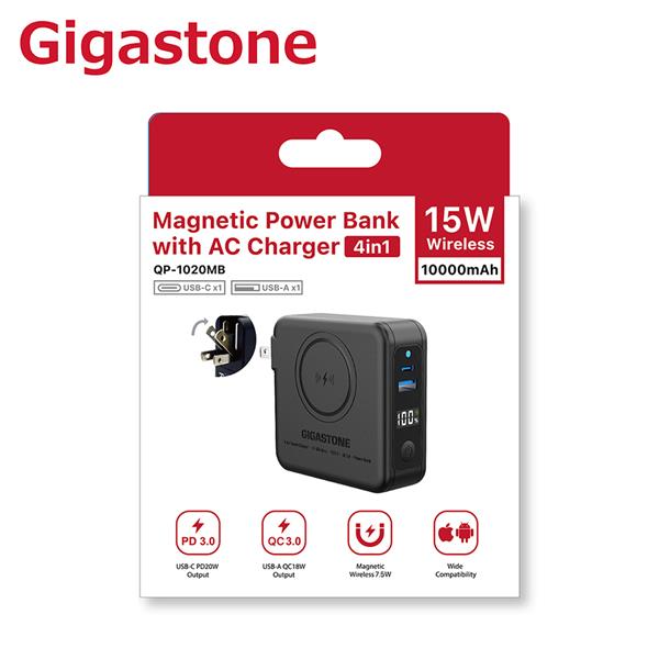GIGASTONE Qi磁吸旅充行動電源10000mAh(QP-1020MB)