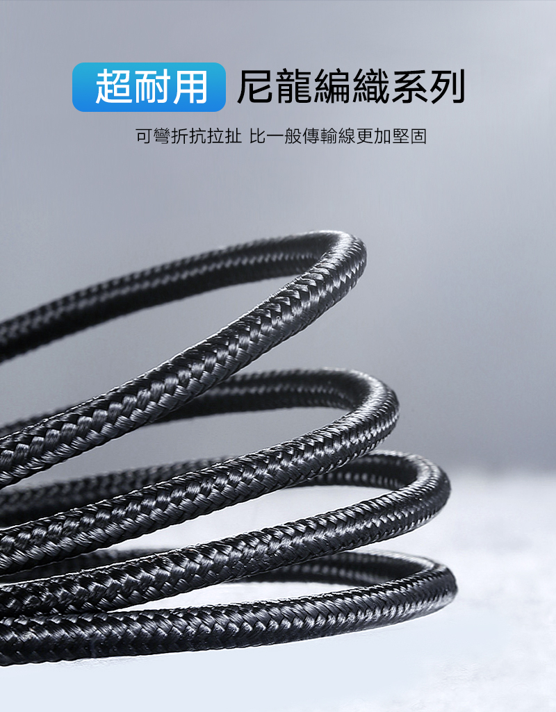 綠聯USB-C/Type-C 3A快充傳輸線 公對公傳輸線 60W快充 金屬編織版採用尼龍編織外層，耐彎折、抗拉扯，堅固耐用