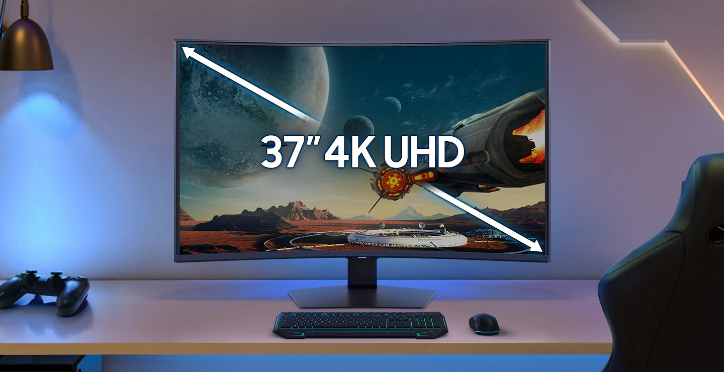 配備曲面顯示器的電競配置。螢幕尺寸從 27吋 UHD 加到 37吋 UHD。
